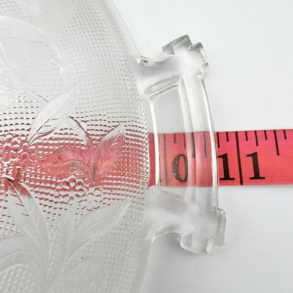 Serving Dish 9 inch Clear Glass Etched Flowers 2 Handles - Picture 6 of 7